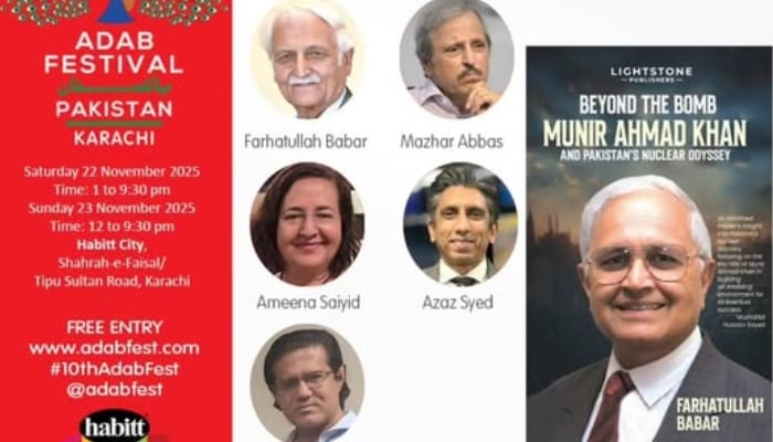The image shows a poster from the Facebook page of the Adab Festival Pakistan. — Facebook@adabfest