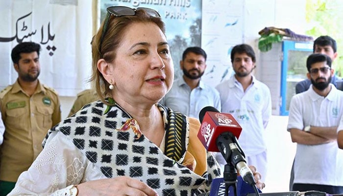 Secretary of Climate Change Aisha Humera Moriani addresses the launching ceremony of the Clean-up Drive Initiative at the Margallah Hills, National Park and Trail 5. — APP/File