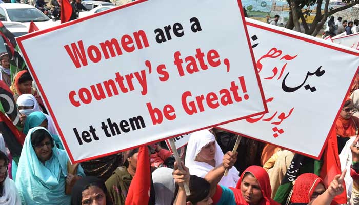 Women take part in a demonstration in Lahore to mark International Women’s Day. — AFP/File
