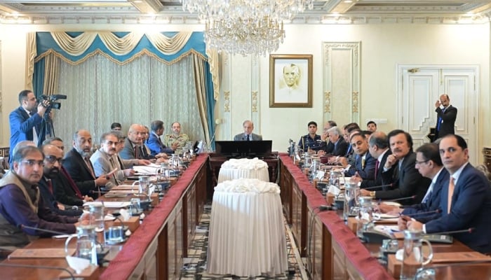 Prime Minister Shehbaz Sharif chairing a meeting on the briefing by the Working Group on Export Sector, on November 24, 2025. — PID