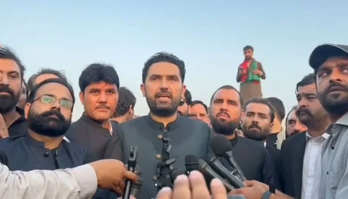 Chief Minister of Khyber Pakhtunkhwa, Sohail Afridi talking to the media near the Adiala Jail in Rawalpindi on October 17, 2025. — Facebook@ImMuhammadSohailAfridi/Screengrab