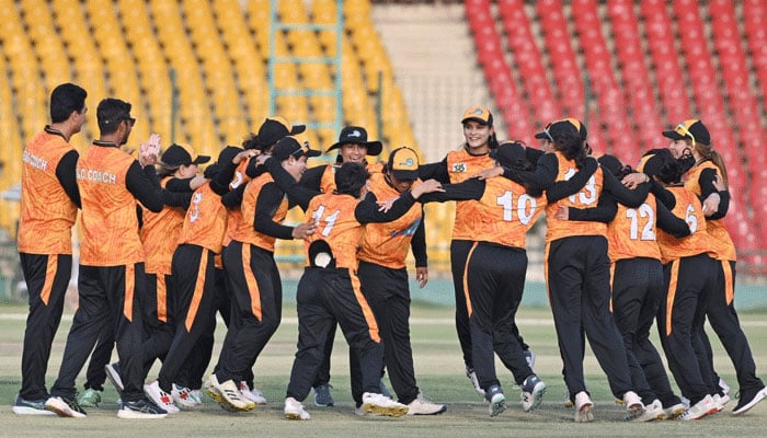 Stars players celebrate after winning the National Women’s T20 Tournament (NWT20) final against Conquerors at the National Bank Stadium in Karachi on May 24, 2025. — PCB