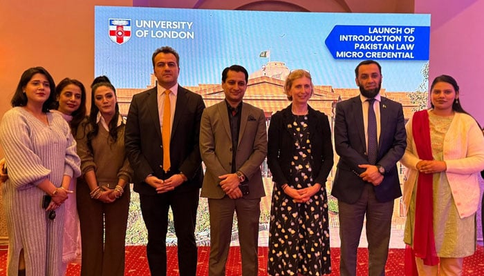 Federal Minister for Information and Broadcasting Attaullah Tarar (2nd right) in a photo with others during the launching ceremony of the Micro Credential on Introduction to Pakistan Law in Islamabad on November 26, 2025. — Facebook@metropolitaninternationalunitedcollege