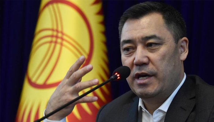 President Sadyr Nurgojo Japarov holds a press conference at the Ala-Archa state residence in Bishkek on October 10, 2020.—AFP