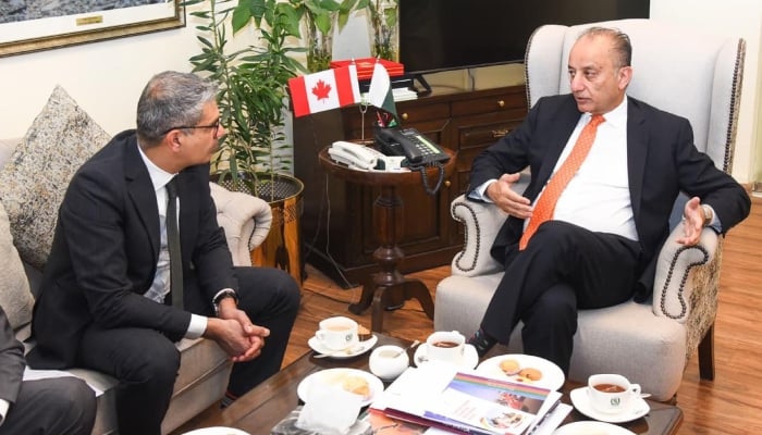 High Commissioner of Canada Tarik Ali Khan calls on Minister for Climate Change Dr Musadik Malik on December 2, 2025. — PID