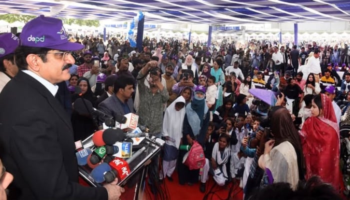 Sindh Chief Minister Syed Murad Ali Shah addressing an event held to mark the International Day of Persons with Disabilities  on December 3, 2025. — Facebook@SindhCMHouse