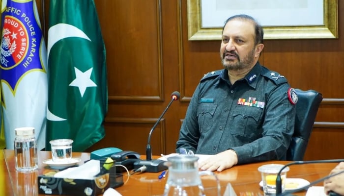 Karachi Additional Inspector General of Police (additional IGP) Javed Alam Odho chairing a meeting at the Karachi Police Office on December 3, 2025. — Facebook@KarachiPoliceOfficial