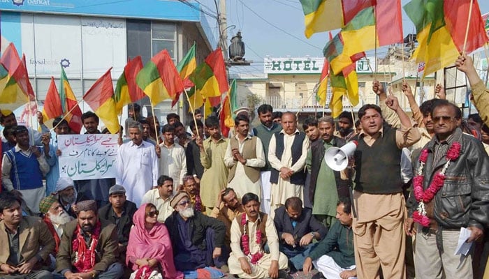 An undated image of a protest for Siraiki Province. —TheNews/File