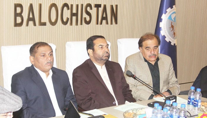 President of the Quetta Chamber of Commerce and Industry (QCCI), Muhammad Ayub Miryani (centre), in a meeting on December 4, 2025. — Facebook@QCCIBalochistan