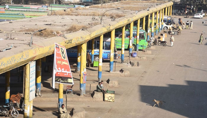 A view of the buses parked at bus stands in the city during the wheel jam strike by Mutahida Transport Action Committee, in the favour of their demands in Punjab on December 8, 2025. — Online