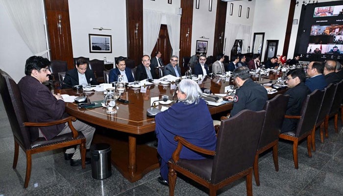 Sindh Chief Minister Syed Murad Ali Shah presides over a meeting of the Provincial Task Force on Polio Eradication at the CM House in Karachi on December 9, 2025. — PPI