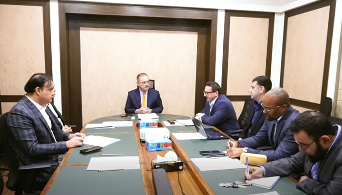 Sindh Senior Minister and Provincial Minister for Information, Transport and Mass Transit, Sharjeel Inam Memon, meets a high-level delegation of the Asian Development Bank (ADB) at his office on December 9, 2025. — Screengrab via Facebook@rawalsharjeelmemonSIM
