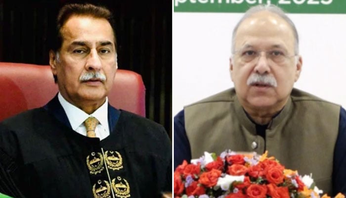 This collage shows Speaker National Assembly Sardar Ayaz Sadiq (left) and former Secretary General National Assembly (NA) Secretariat Tahir Hussain. — Facebook@SardarAyazSadiq/Instagram@naofpakistan