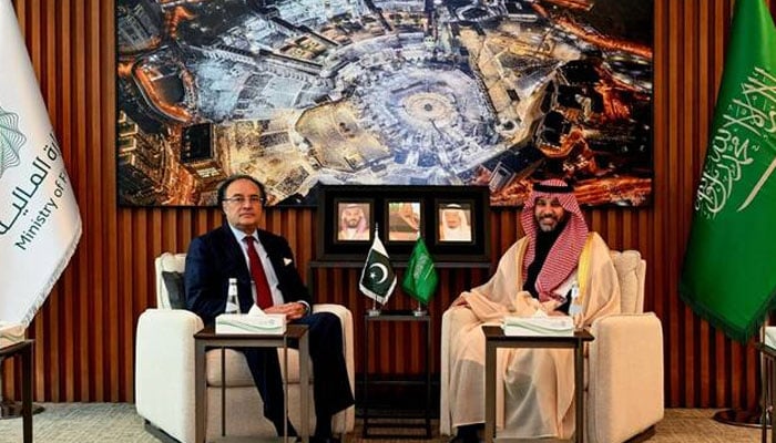 Pakistan Finance Minister Muhammad Aurangzeb holds meeting with Abdulmuhsen Al-Khalaf, Saudi finance vice minister in Riyadh on December 11, 2025. —Finance Ministry