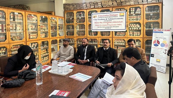 An image from a consultative dialogue hosted by the HDO, IHRN and the District Bar Association Abbottabad on December 10, 2025. — Facebook@District Bar Association Abbottabad