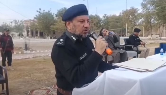 Inspector General of Police Khyber Pakh­tunkhwa Zulfiqar Ham­e­ed speaks during the inauguration of the newly established model police station in Lakki Marwat city on December 11, 2025. — Screengrab via Facebook@pakhtunkhwapolice