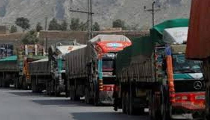 A view of load-heavy vehicles queuing up on the road. — APP/File
