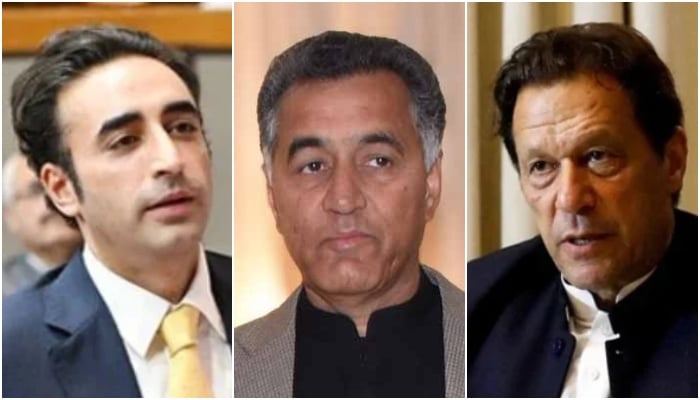 (From left to right) PPP Chairman Bilawal Bhutto-Zardari (left), ex-ISI chief Faiz Hameed and PTI founder Imran Khan. — X@NAofPakistan/Geo News/Reuters/File
