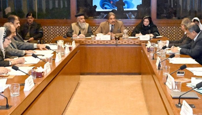 Senator Nasir Mahmood, Chairman Senate Standing Committee on Housing and Works presiding over a meeting of the committee at Parliament House Islamabad, December 11, 2025. —Senate of Pakistan