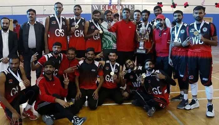 Players pose with medals during the 35th National Games in Karachi on December 8, 2025. — Geo Super
