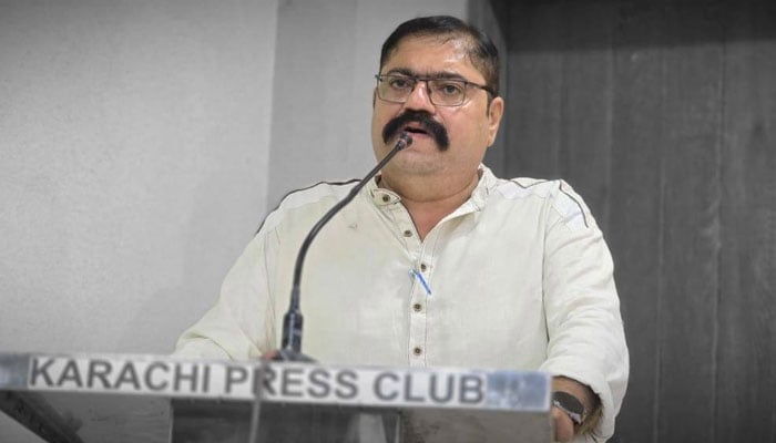 CRA president Sameer Qureshi speaks during an event in Karachi Press Club on December 13, 2025. —Facebook@sameer.qureshi.