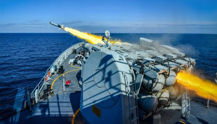 Pakistan Navy Ship conducts Live Weapon Firing of FM-90(N) ER Surface to Air Missile in the North Arabian Sea, December 14, 2025. —Facebook@DgprNavy