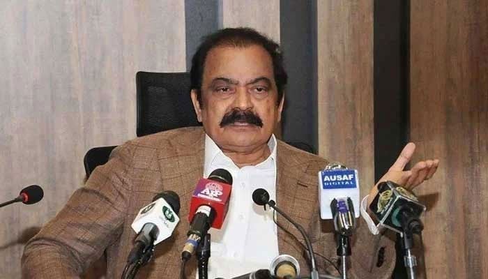 Adviser to the Prime Minister on Political Affairs Rana Sanaullah addresses a press conference at the PTV Headquarters in Islamabad on August 21, 2022. — APP