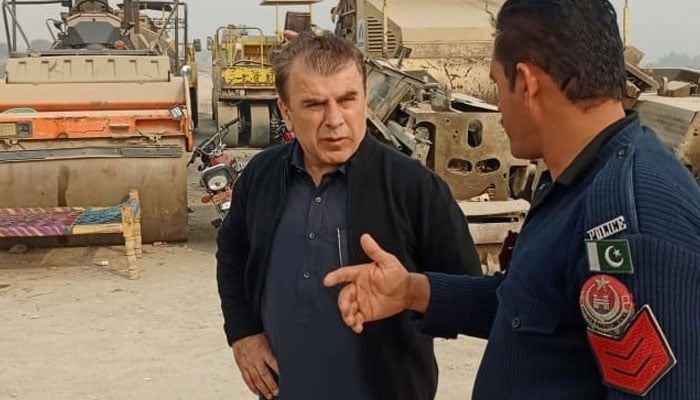 Peshawar Division Commissioner Riaz Khan Mahsud (left) seen during a visit to Peshawar Northern Bypass on December 14, 2025. — Facebook@Commissioner Peshawar Division, Peshawar