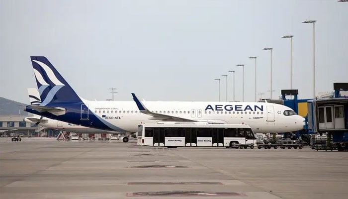 An Aegean Airlines Airbus A320neo is docked at a plane jetway of the Eleftherios Venizelos International Airport, in Athens, Greece, on May 11, 2020. —Reuters