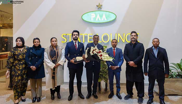 Oumer Hussein Oba (fourth from right) arrives in Islamabad to assume office as Ethiopian Ambassador to Pakistan. — Facebook/Ethiopia Embassy Islamabad