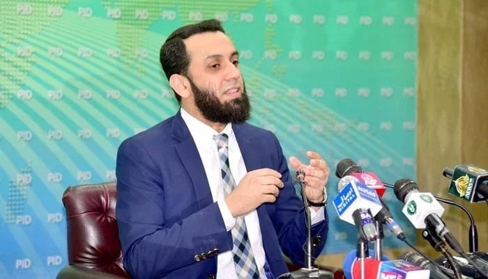 Federal Minister for Information Attaullah Tarar speaking during a press conference. — Radio Pakistan/File