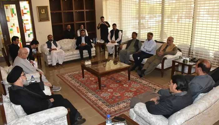 Tehreek Tahaffuz-e-Ayeen Pakistan Chairman Mehmood Khan Achakzai holds meeting of the opposition alliances leadership. — X/@AsadQaiserPTI/File