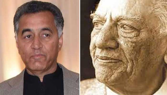 This collage shows renowned poet Faiz Ahmed Faiz (right) and ex-spymaster and former lieutenant general Faiz Hamid. — APP/Geo News/File