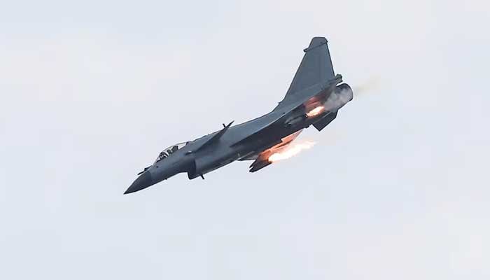 A Chinese Chengdu J-10 fighter aircraft performs a flight during the Aviadarts competition, as part of the International Army Games 2021, at the Dubrovichi range outside Ryazan, Russia, August 27, 2021. — Reuters