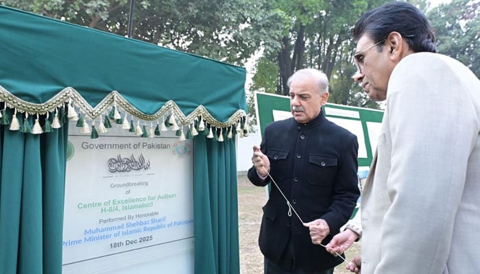 Islamabad: Prime Minister Muhammad Shehbaz Sharif (left) performs the groundbreaking of the Centre for Excellence for Autism at the Rehabilitation Centre for children with developmental disorders on December 19, 2025. — PID