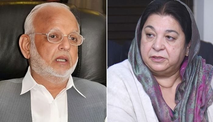 Pakistan Tehreek-e-Insaf leaders Ejaz Chaudhary (left) and Yasmin Rashid. — APP/Radio Pakistan/File