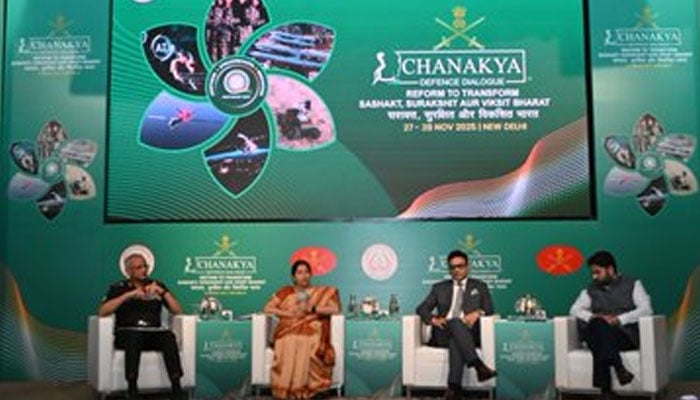Speakers address a panel discussion at the Chanakya Defence Dialogue in New Delhi, focusing on regional security, defence cooperation and strategic stability.—Facebook@pibindia/File