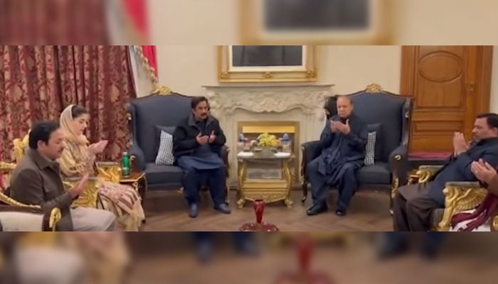 Pakistan Muslim League-Nawaz (PMLN) President Nawaz Sharif and Punjab Chief Minister Maryam Nawaz on Tuesday visited the residences of the late MPA Irfan Shafi Khokhar to offer their condolences, December 23, 2025. —Screengrab via Facebook@TheMaryamNSharif
