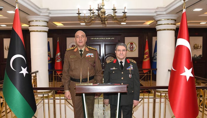 Turkish Chief of Staff Selcuk Bayraktaroglu meets with his Libyan counterpart Mohammed Ali Ahmed Al-Haddad in Ankara, Turkey, December 23, 2025.—Reuters