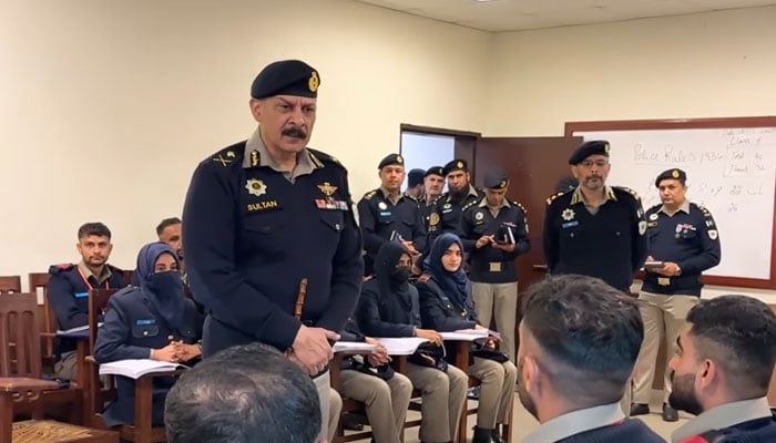 Inspector General of National Highways and Motorway Police Sultan Ahmad Chaudhry, during a visit to the Motorway Police Training College in Sheikhupura on December 26, 2025. —  Screengrab via Facebook@NHMPofficial