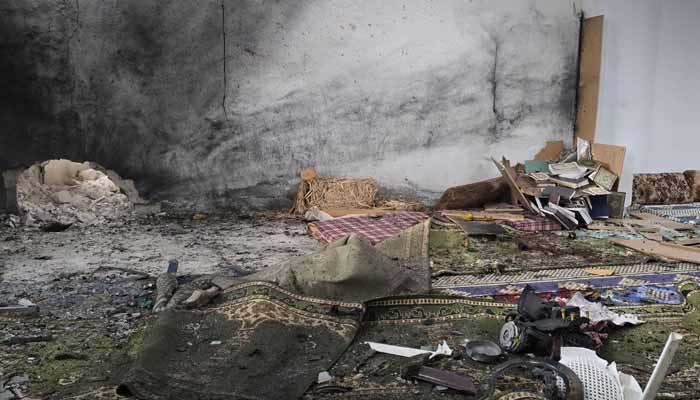 Interior of the Ali Bin Abi Talib Mosque in Homs shows extensive damage following a deadly explosion during Friday prayers, Homs, Syria, December 26, 2025. — Sana news agency
