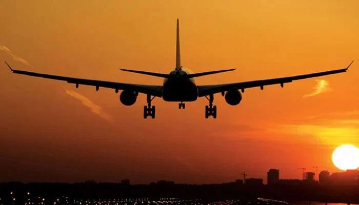 A representational image showing the silhouette of an aeroplane during flight. — AFP/File