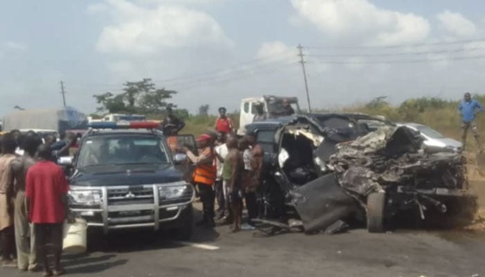 Damaged vehicle of former world heavyweight champion Anthony Joshua. —Federal Road Safety Corps