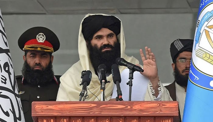 Afghanistan’s Interior Minister Sirajuddin Haqqani  speaks to new Afghan police recruits during a graduation ceremony at the police academy in Kabul. — AFP/File