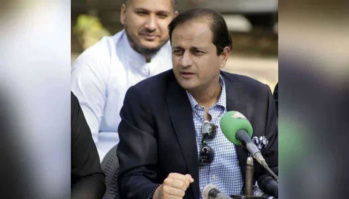 Karachi Mayor Murtaza Wahab addresses a press conference on December 31, 2023. — Facebook@barristermurtazawahabofficial