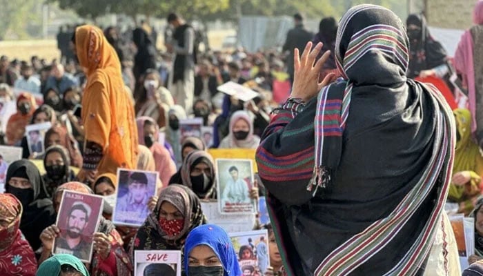 This representational image shows Baloch women staging a sit-in in Islamabad on December 23, 2023. — X@BYCislamabad