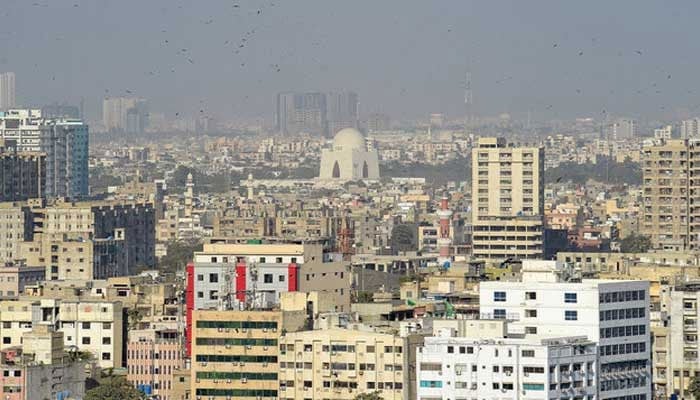 An aerial view of the commercial district of port city of Karachi on January 27, 2023. — AFP
