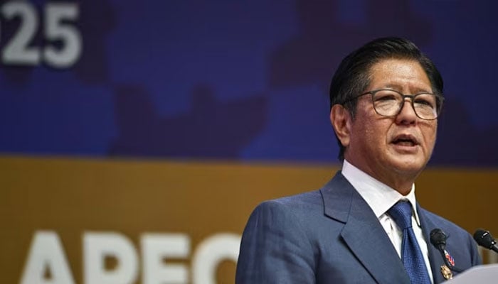 Philippine President Ferdinand Marcos Jr delivers a speech during the Asia-Pacific Economic Cooperation (APEC) CEO Summit at the Gyeongju Arts Center in Gyeongju on Oct 31, 2025. — AFP