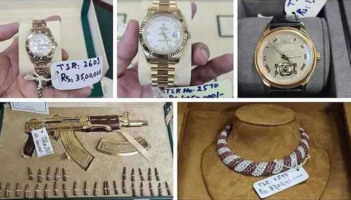 A photograph of the Toshakhana gifts received by PTI Chairman Imran Khan. — Geo News/File