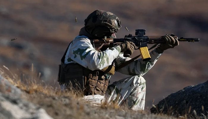 A Danish soldier pointing gun on target. —Reuters/File